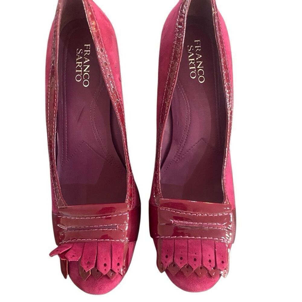 Franco Sarto size 9M leather upper burgandy fushia color bottoms look barely use